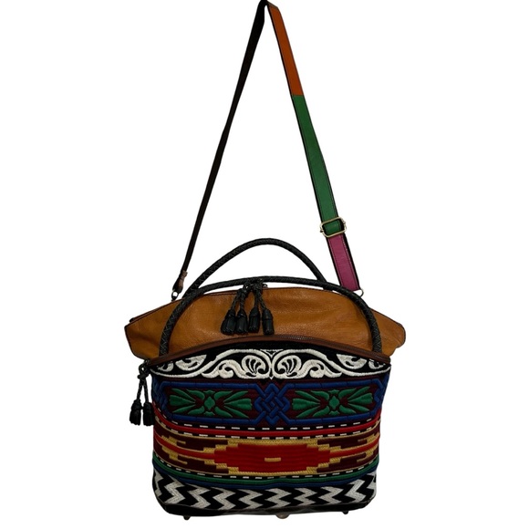 Isabella Fiore Large Multicolor Embroidered Leather Bag Aztec Western Artsy - Picture 1 of 16